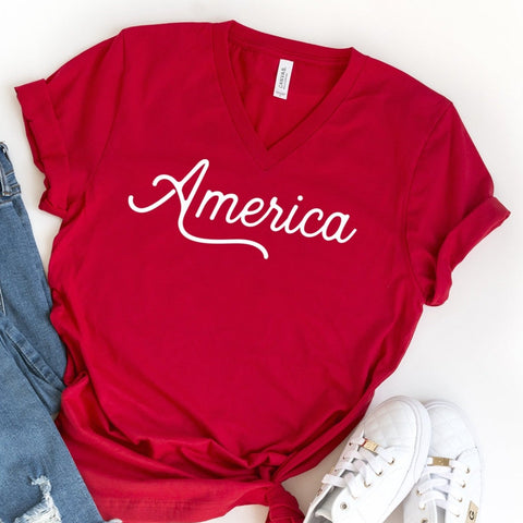 America - Unisex V-Neck Tee