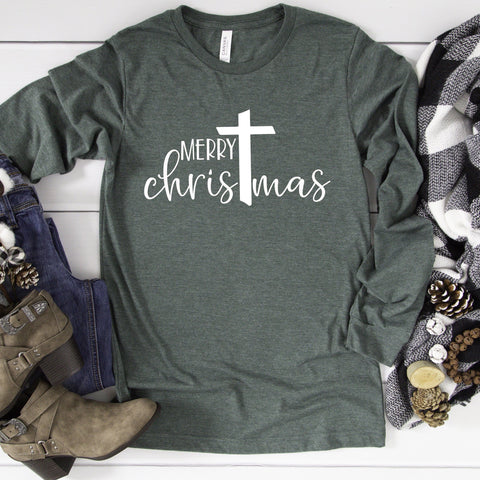 Merry Christmas (cross) - Unisex Long Sleeve