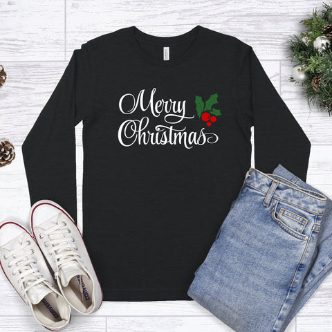 Merry Christmas with Holly - Long Sleeve Unisex Tee